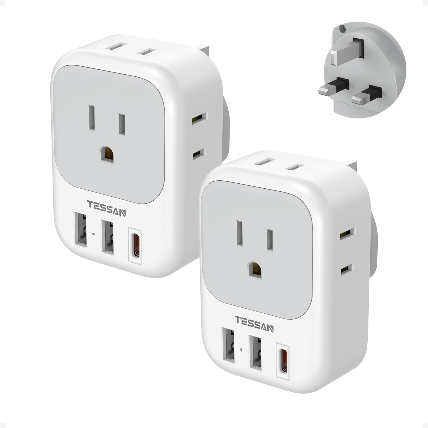 2 Pack European Travel Plug Adapter, TESSAN Europe Power Converter 4 Outlets 3 USB(1 USB C PD 20W), Type C International Adaptor to Italy Spain France Portugal Iceland Germany, EU Travel Essentials