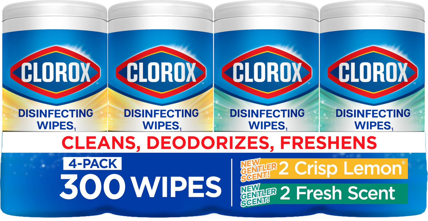 Clorox Disinfecting Wipes for Allergy Season, Bleach-Free, Multi-Surface Cleaner, Antibacterial, Fresh Scent & Crisp Lemon, 75 Count Each, Pack of 3