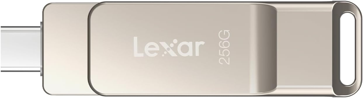 Lexar D40E 256GB Dual USB 3.2 Gen 1 Type-C Jump Drive, USB-C Flash Metal Housing Swivel Design Thumb Drive(Champagne Silver)