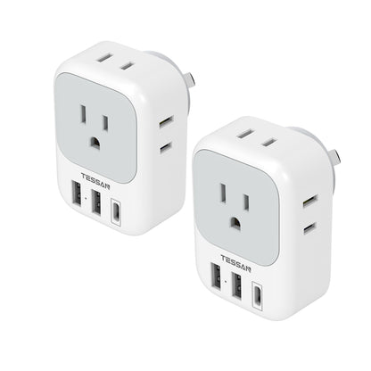 2 Pack European Travel Plug Adapter, TESSAN Europe Power Converter 4 Outlets 3 USB(1 USB C PD 20W), Type C International Adaptor to Italy Spain France Portugal Iceland Germany, EU Travel Essentials