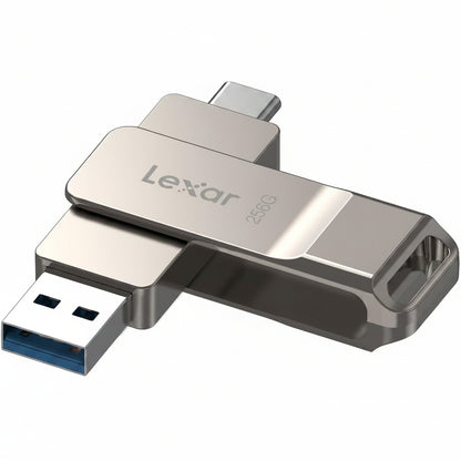 Lexar D40E 256GB Dual USB 3.2 Gen 1 Type-C Jump Drive, USB-C Flash Metal Housing Swivel Design Thumb Drive(Champagne Silver)
