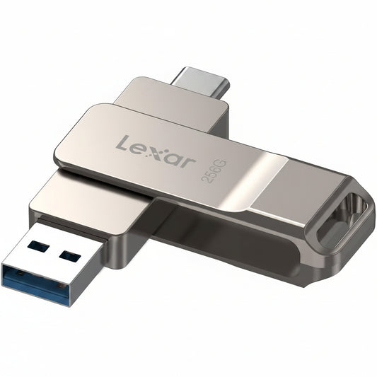 Lexar D40E 256GB Dual USB 3.2 Gen 1 Type-C Jump Drive, USB-C Flash Metal Housing Swivel Design Thumb Drive(Champagne Silver)