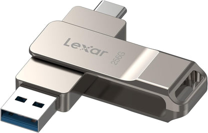 Lexar D40E 256GB Dual USB 3.2 Gen 1 Type-C Jump Drive, USB-C Flash Metal Housing Swivel Design Thumb Drive(Champagne Silver)