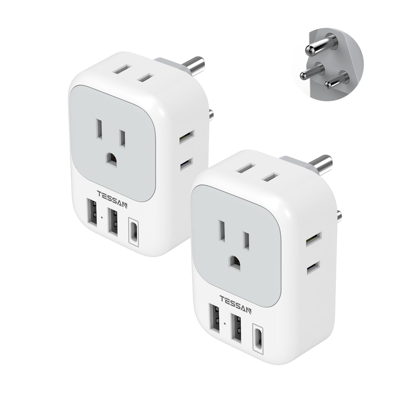 2 Pack European Travel Plug Adapter, TESSAN Europe Power Converter 4 Outlets 3 USB(1 USB C PD 20W), Type C International Adaptor to Italy Spain France Portugal Iceland Germany, EU Travel Essentials