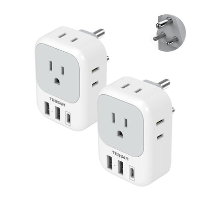 2 Pack European Travel Plug Adapter, TESSAN Europe Power Converter 4 Outlets 3 USB(1 USB C PD 20W), Type C International Adaptor to Italy Spain France Portugal Iceland Germany, EU Travel Essentials