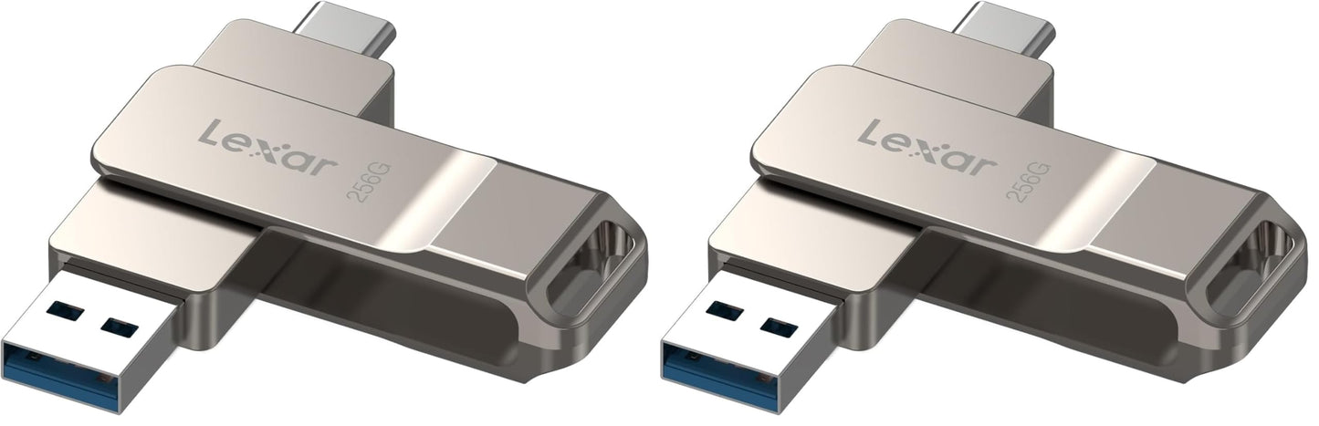 Lexar D40E 256GB Dual USB 3.2 Gen 1 Type-C Jump Drive, USB-C Flash Metal Housing Swivel Design Thumb Drive(Champagne Silver)