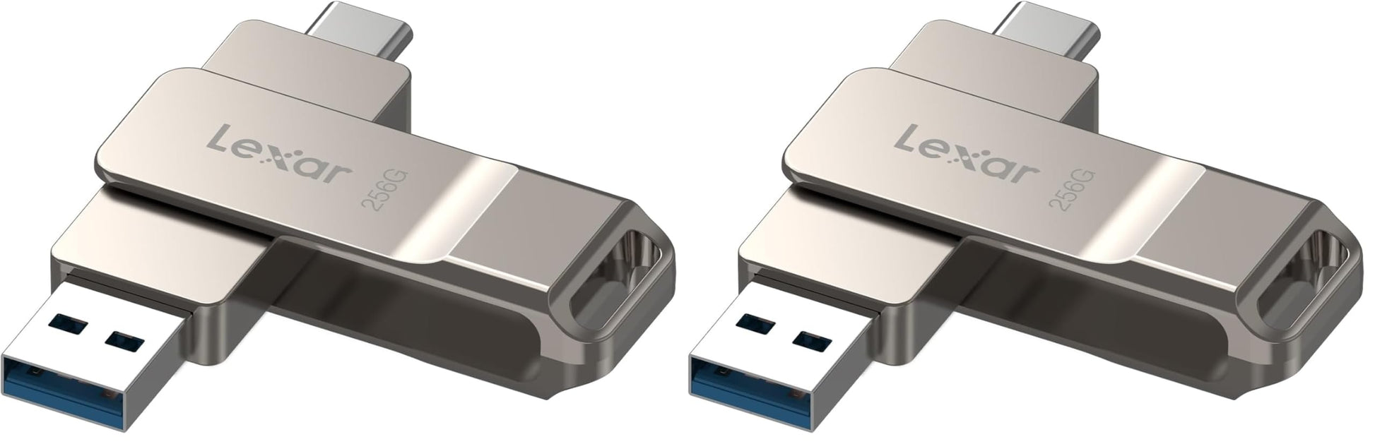 Lexar D40E 256GB Dual USB 3.2 Gen 1 Type-C Jump Drive, USB-C Flash Metal Housing Swivel Design Thumb Drive(Champagne Silver)