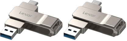 Lexar D40E 256GB Dual USB 3.2 Gen 1 Type-C Jump Drive, USB-C Flash Metal Housing Swivel Design Thumb Drive(Champagne Silver)