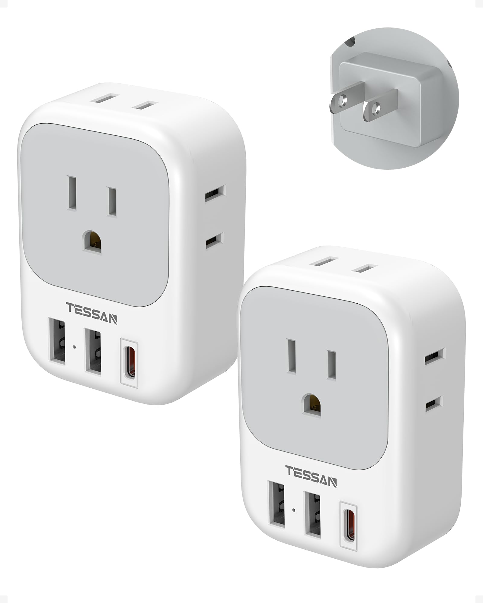 2 Pack European Travel Plug Adapter, TESSAN Europe Power Converter 4 Outlets 3 USB(1 USB C PD 20W), Type C International Adaptor to Italy Spain France Portugal Iceland Germany, EU Travel Essentials