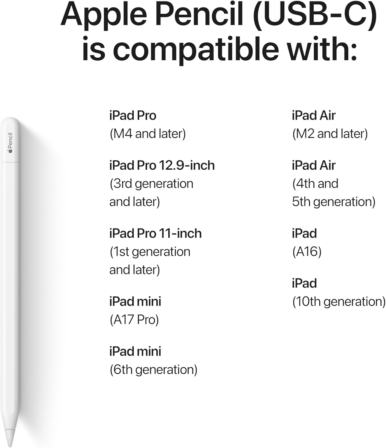 Apple Pencil (USB-C): Device Compatibility Check Required - Pixel-Perfect Precision, Tilt Sensitivity, Perfect for Note-Taking, Drawing, and Signing Documents. Charges and Pairs with USB-C