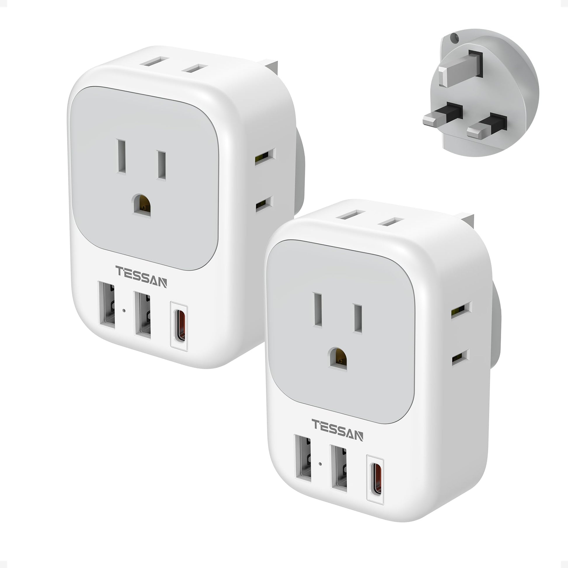 2 Pack European Travel Plug Adapter, TESSAN Europe Power Converter 4 Outlets 3 USB(1 USB C PD 20W), Type C International Adaptor to Italy Spain France Portugal Iceland Germany, EU Travel Essentials