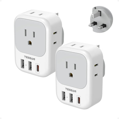 2 Pack European Travel Plug Adapter, TESSAN Europe Power Converter 4 Outlets 3 USB(1 USB C PD 20W), Type C International Adaptor to Italy Spain France Portugal Iceland Germany, EU Travel Essentials