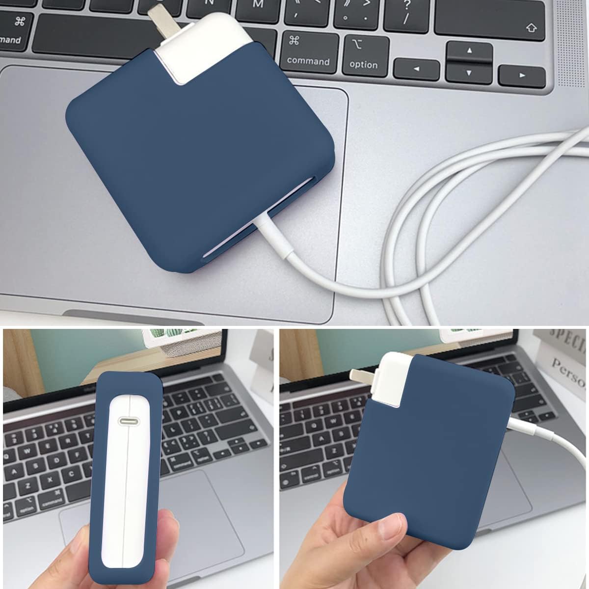 Soft Silicone 140W Charger Protector Case Sleeve for 2026 MacBook Pro 16 inch A3428 A3429 A3186 A3403 A2991 A2780 A2485 M5 M4 M3 M2 M1 Chip 2024-2021, 140W Power Adapter Cover, Navy Blue