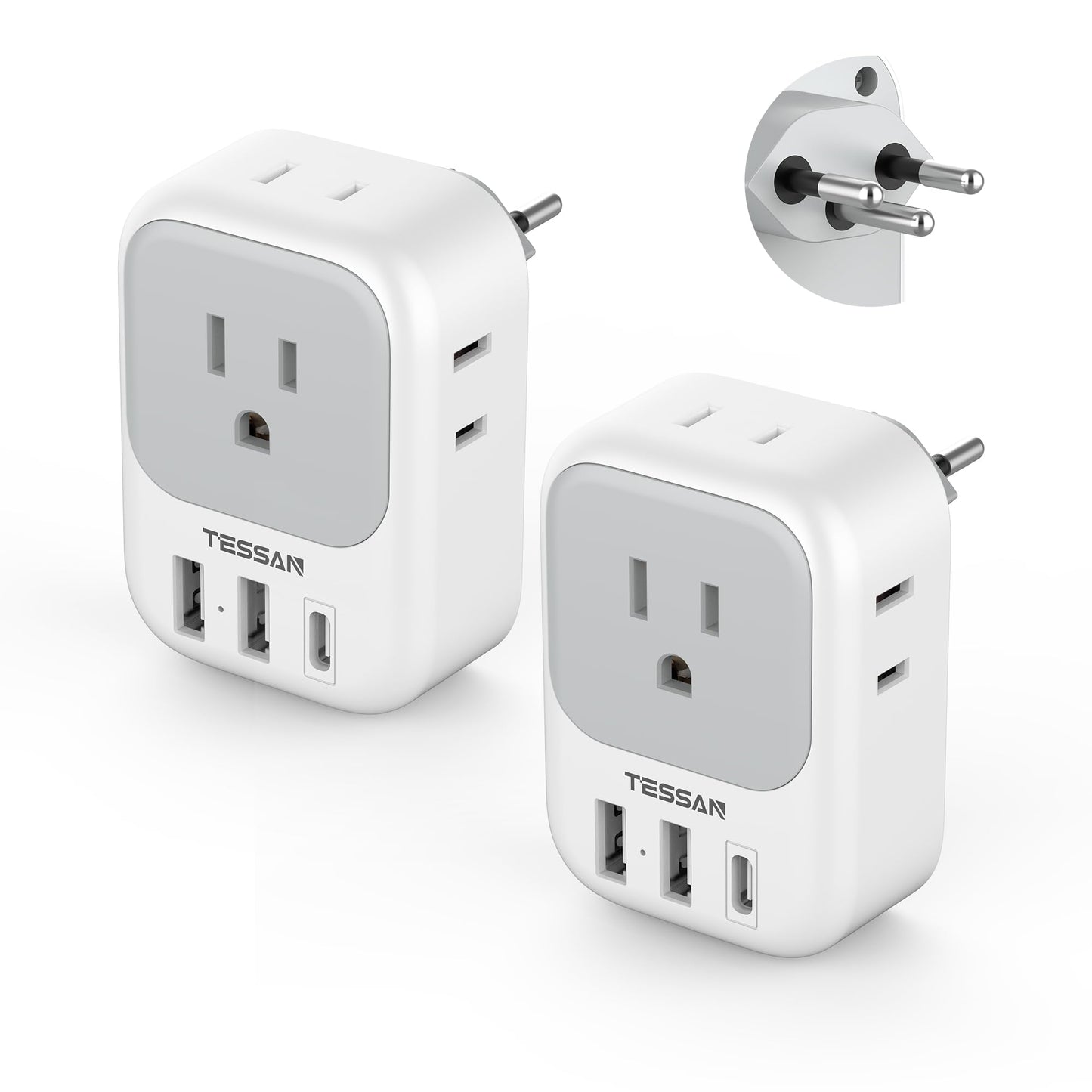 2 Pack European Travel Plug Adapter, TESSAN Europe Power Converter 4 Outlets 3 USB(1 USB C PD 20W), Type C International Adaptor to Italy Spain France Portugal Iceland Germany, EU Travel Essentials