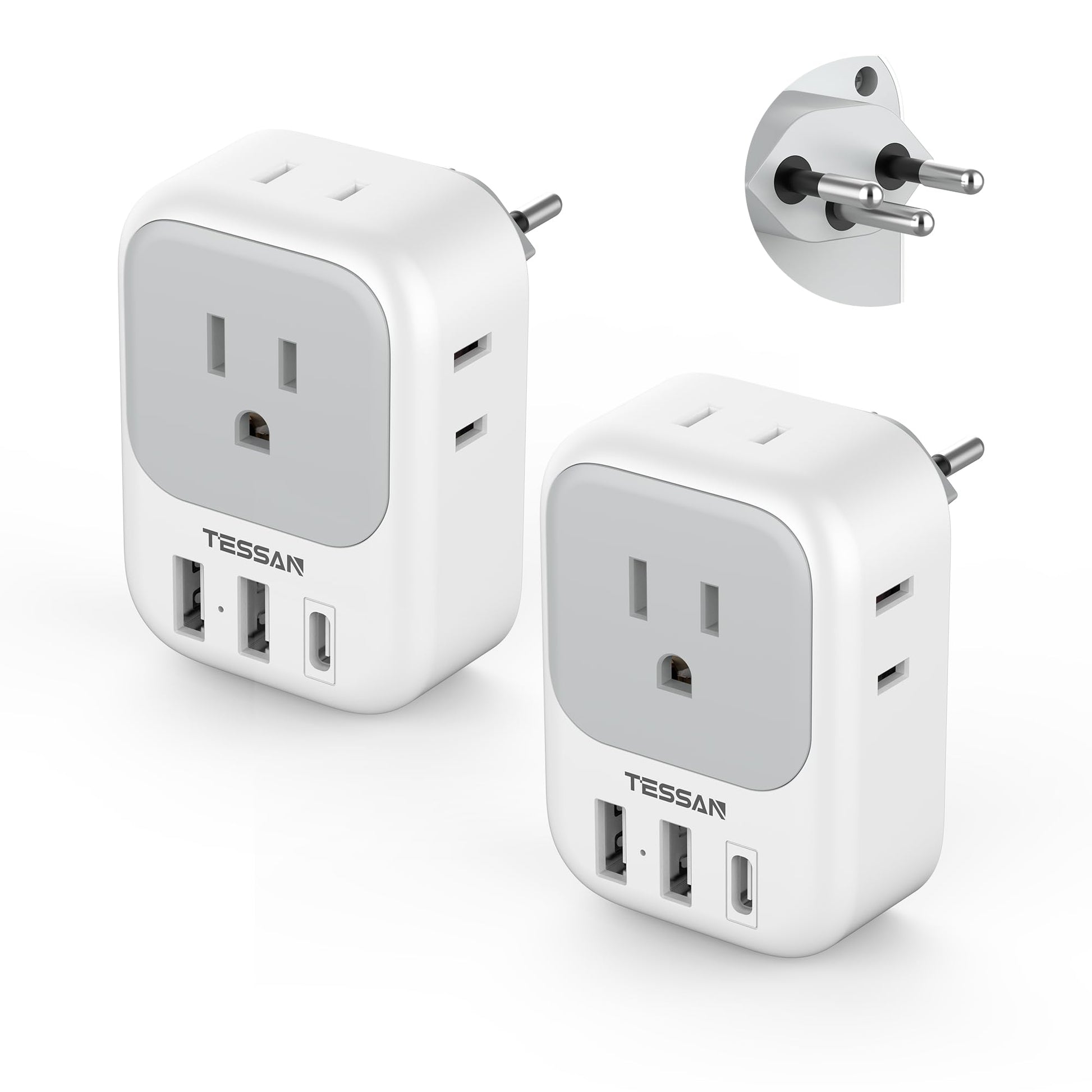 2 Pack European Travel Plug Adapter, TESSAN Europe Power Converter 4 Outlets 3 USB(1 USB C PD 20W), Type C International Adaptor to Italy Spain France Portugal Iceland Germany, EU Travel Essentials