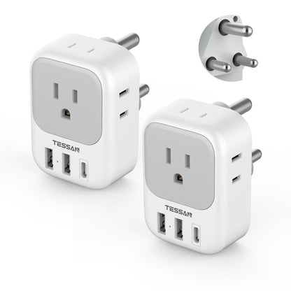 2 Pack European Travel Plug Adapter, TESSAN Europe Power Converter 4 Outlets 3 USB(1 USB C PD 20W), Type C International Adaptor to Italy Spain France Portugal Iceland Germany, EU Travel Essentials