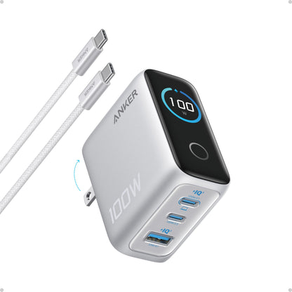 Anker Phone Charger,UP to 100W USB C Charger Block,Ultra-Compact 3-Port GaN Fast Wall Adapter with Smart Display and Touch Control for iPhone 17 Series,iPad,MacBook Pro/Air(Include Cable,Non-Battery)