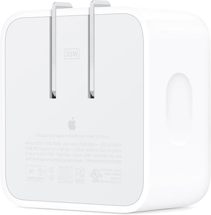 Apple 35W Dual USB-C Port Compact Power Adapter: Fast and Convenient Charging, Type C Wall Charger