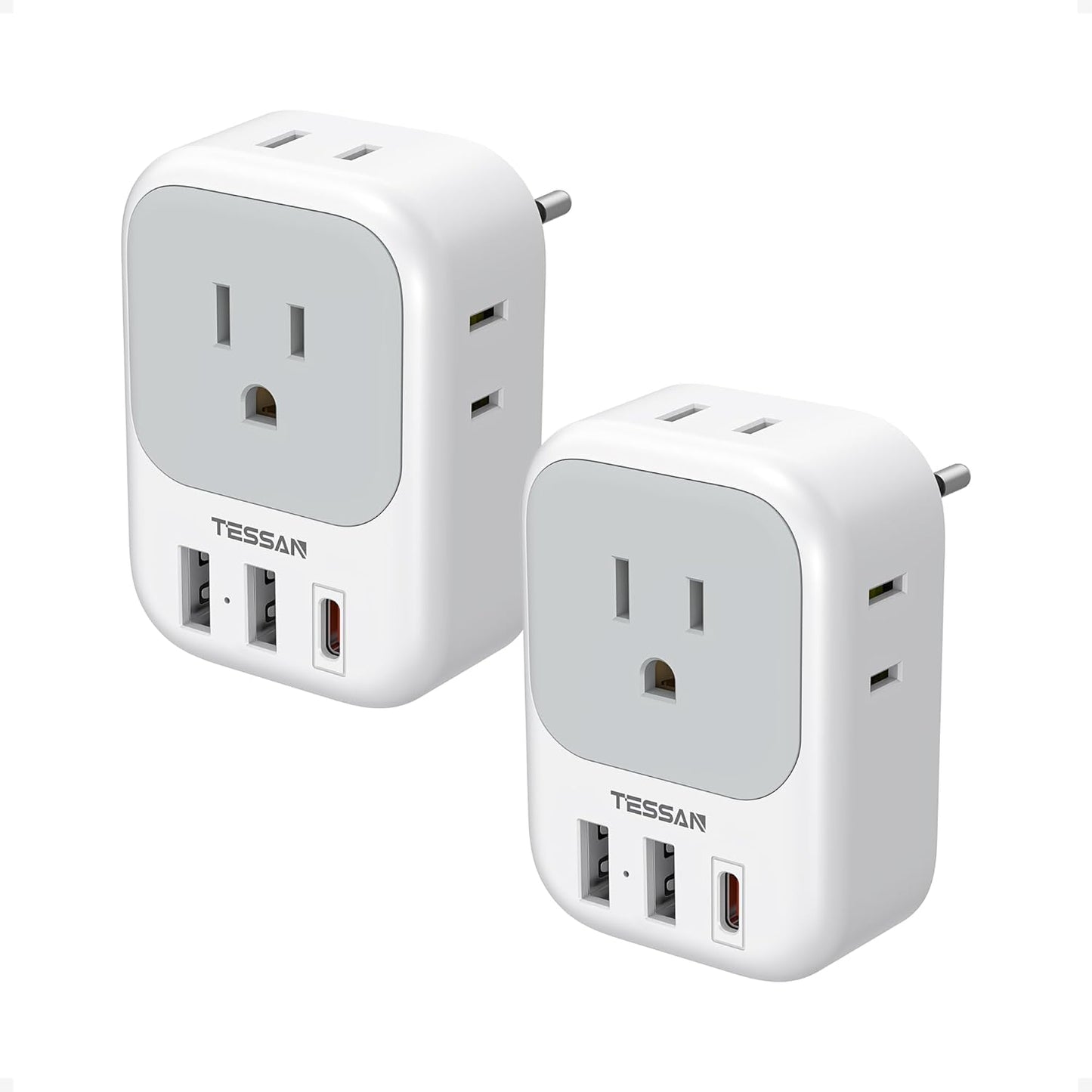 2 Pack European Travel Plug Adapter, TESSAN Europe Power Converter 4 Outlets 3 USB(1 USB C PD 20W), Type C International Adaptor to Italy Spain France Portugal Iceland Germany, EU Travel Essentials