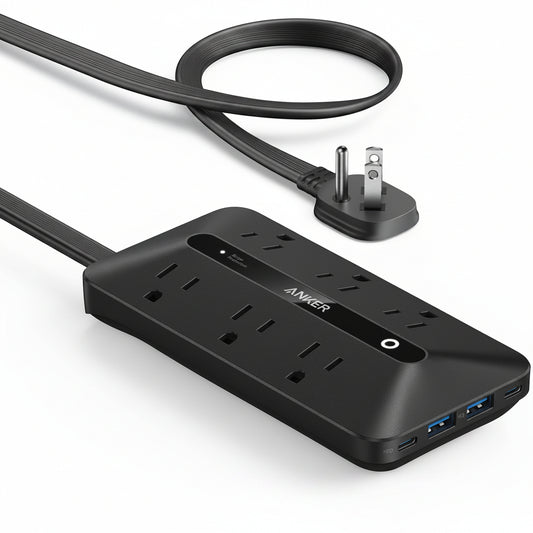 Anker Power Strip with 300J Surge Protector, Flat Plug Extension Cord with Multiple Outlets, 6 AC, 2 USB A & 2 USB C Ports for 20W, 5ft Outlet Extender, Dorm Room Essentials, Home Office