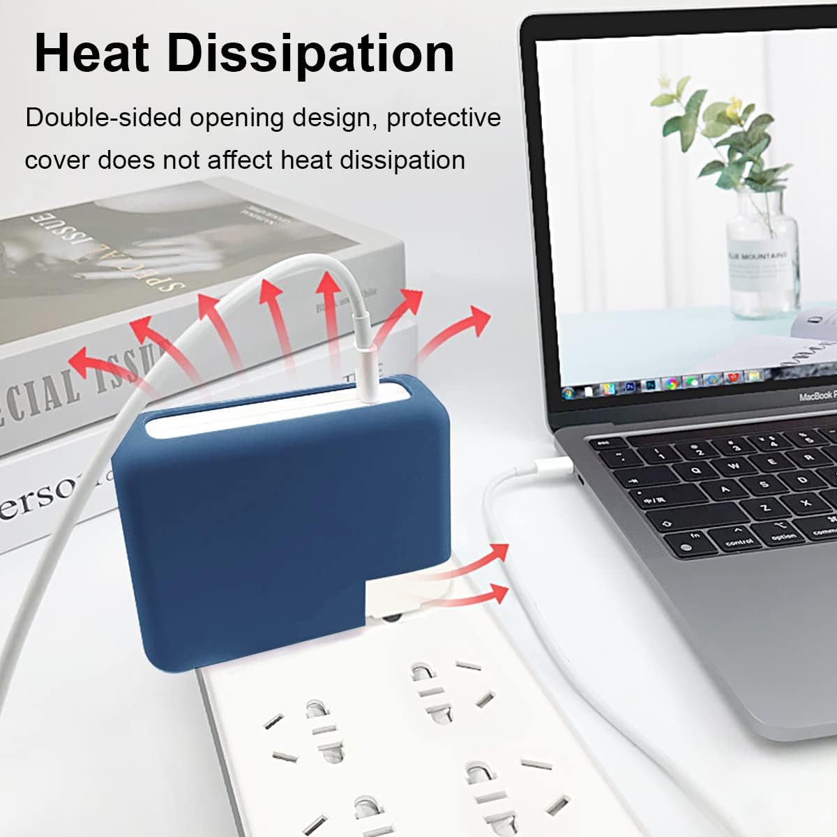 Soft Silicone 140W Charger Protector Case Sleeve for 2026 MacBook Pro 16 inch A3428 A3429 A3186 A3403 A2991 A2780 A2485 M5 M4 M3 M2 M1 Chip 2024-2021, 140W Power Adapter Cover, Navy Blue