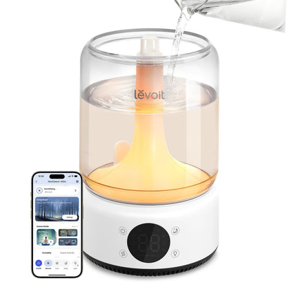 LEVOIT Top Fill Humidifiers for Bedroom, 2.5L Tank for Large Room, Easy to Fill & Clean, 28dB Quiet Cool Mist Air Humidifier for Home Baby Nursery & Plants, Auto Shut-off for Safety, 25H