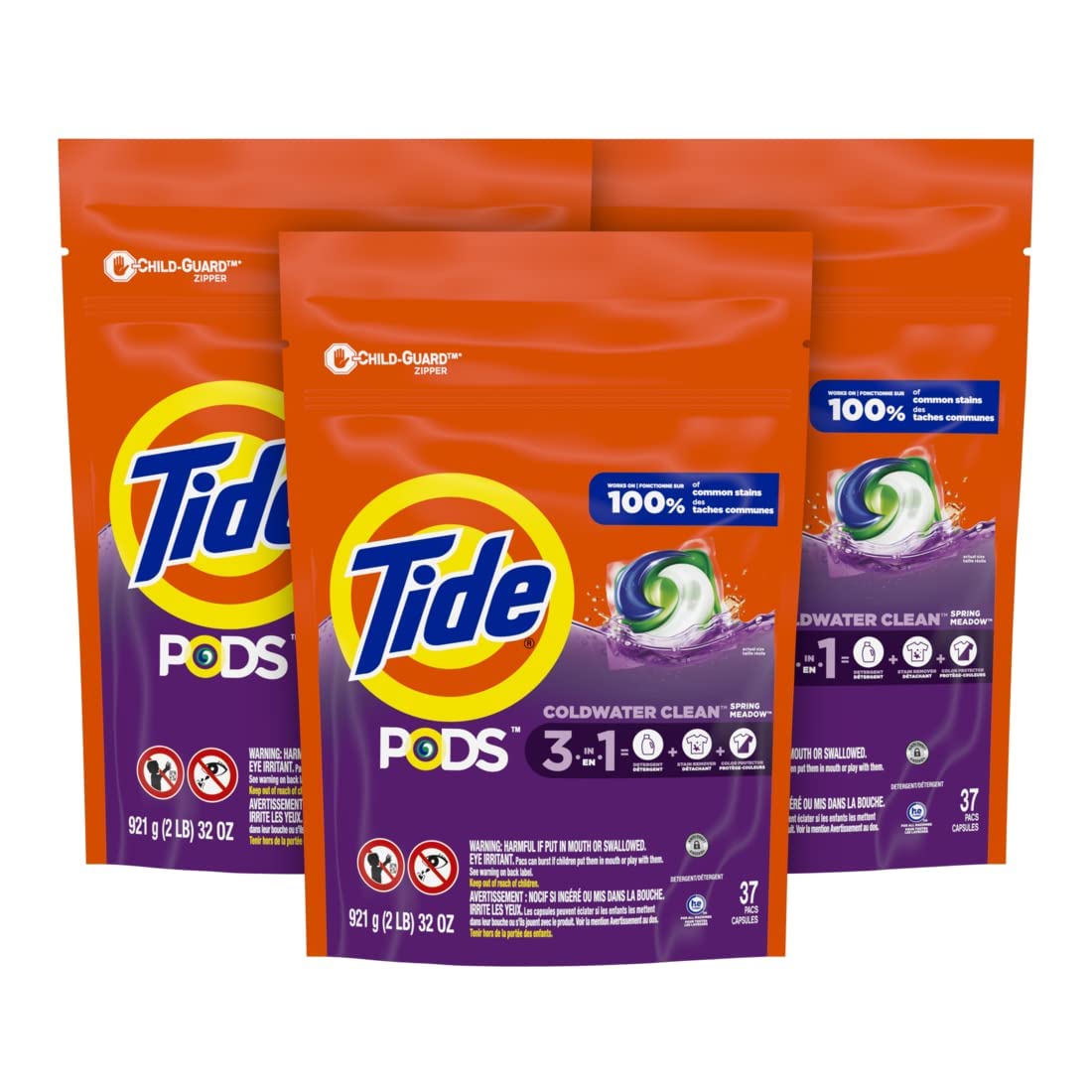 Tide PODS laundry detergent pacs, 3-in-1 Stain Remover, Odor Fighter, Color Protector, 112 Count, HE compatible, Spring Meadow Scent