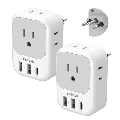 2 Pack European Travel Plug Adapter, TESSAN Europe Power Converter 4 Outlets 3 USB(1 USB C PD 20W), Type C International Adaptor to Italy Spain France Portugal Iceland Germany, EU Travel Essentials