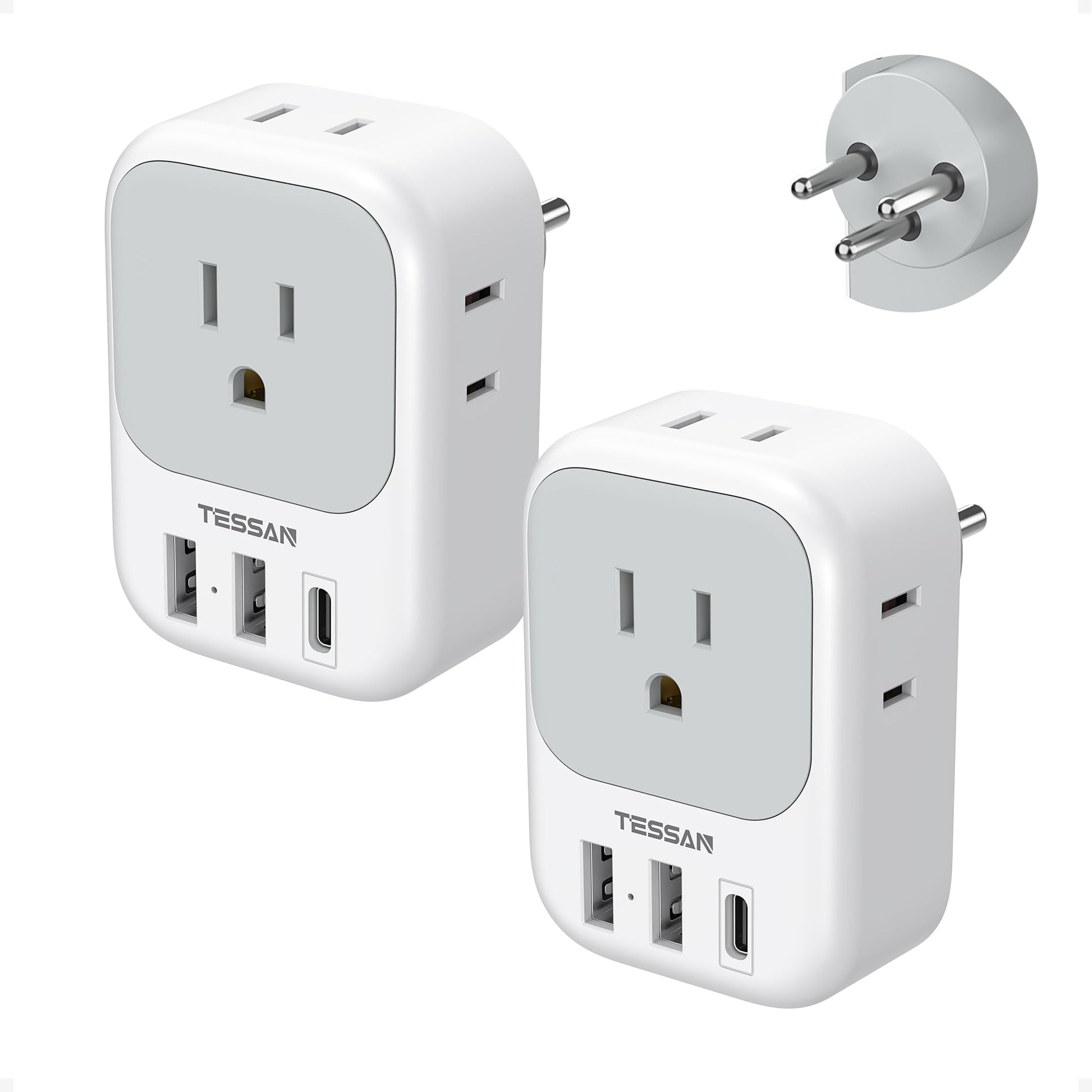 2 Pack European Travel Plug Adapter, TESSAN Europe Power Converter 4 Outlets 3 USB(1 USB C PD 20W), Type C International Adaptor to Italy Spain France Portugal Iceland Germany, EU Travel Essentials