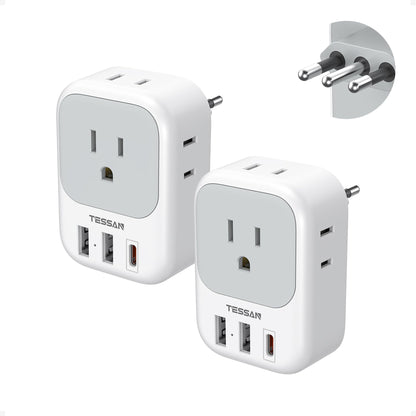 2 Pack European Travel Plug Adapter, TESSAN Europe Power Converter 4 Outlets 3 USB(1 USB C PD 20W), Type C International Adaptor to Italy Spain France Portugal Iceland Germany, EU Travel Essentials