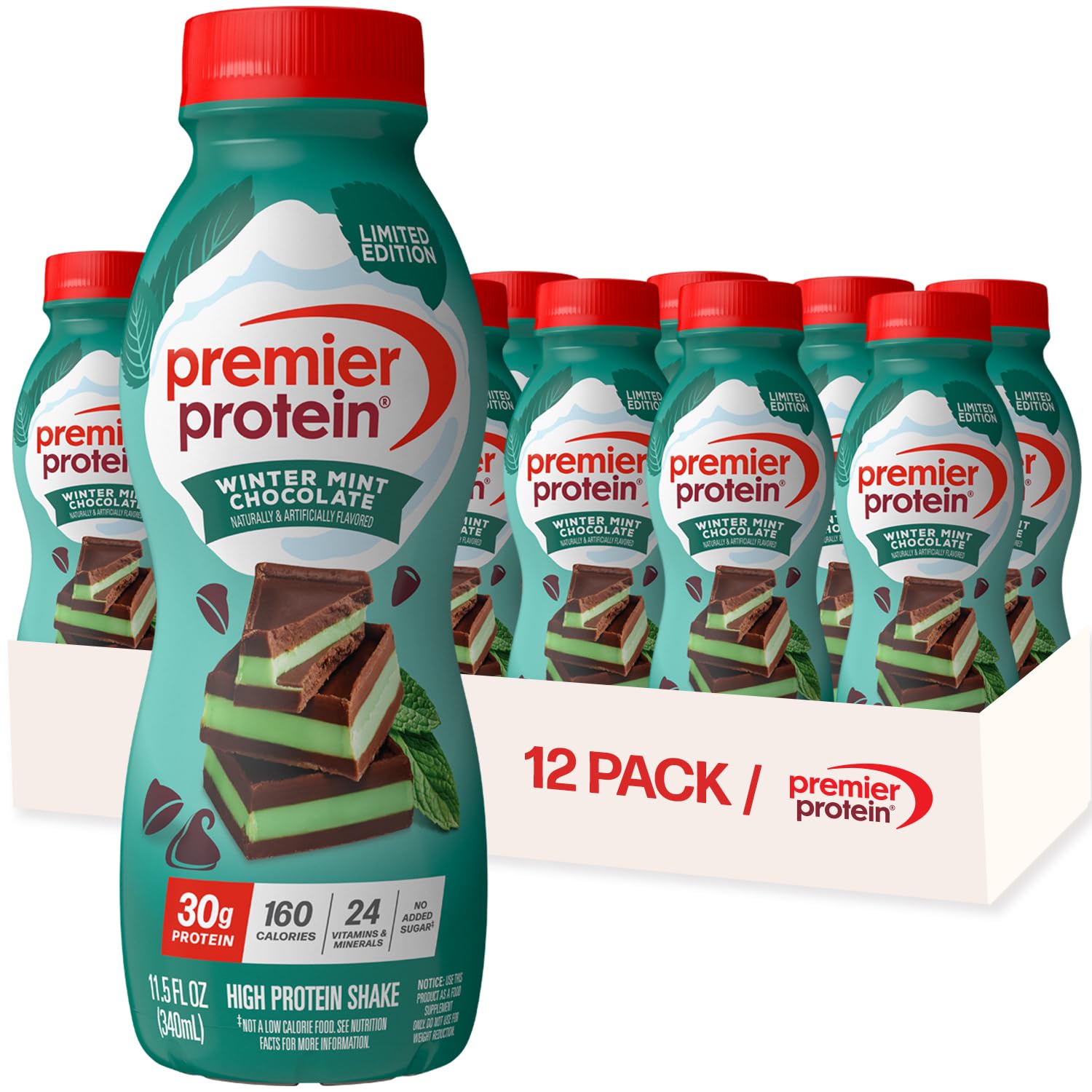 Premier Protein Shake, Chocolate, 30g Protein, No Added Sugar, 24 Vitamins & Minerals to Support Immune Health, 11.5 fl oz, 12 Pack