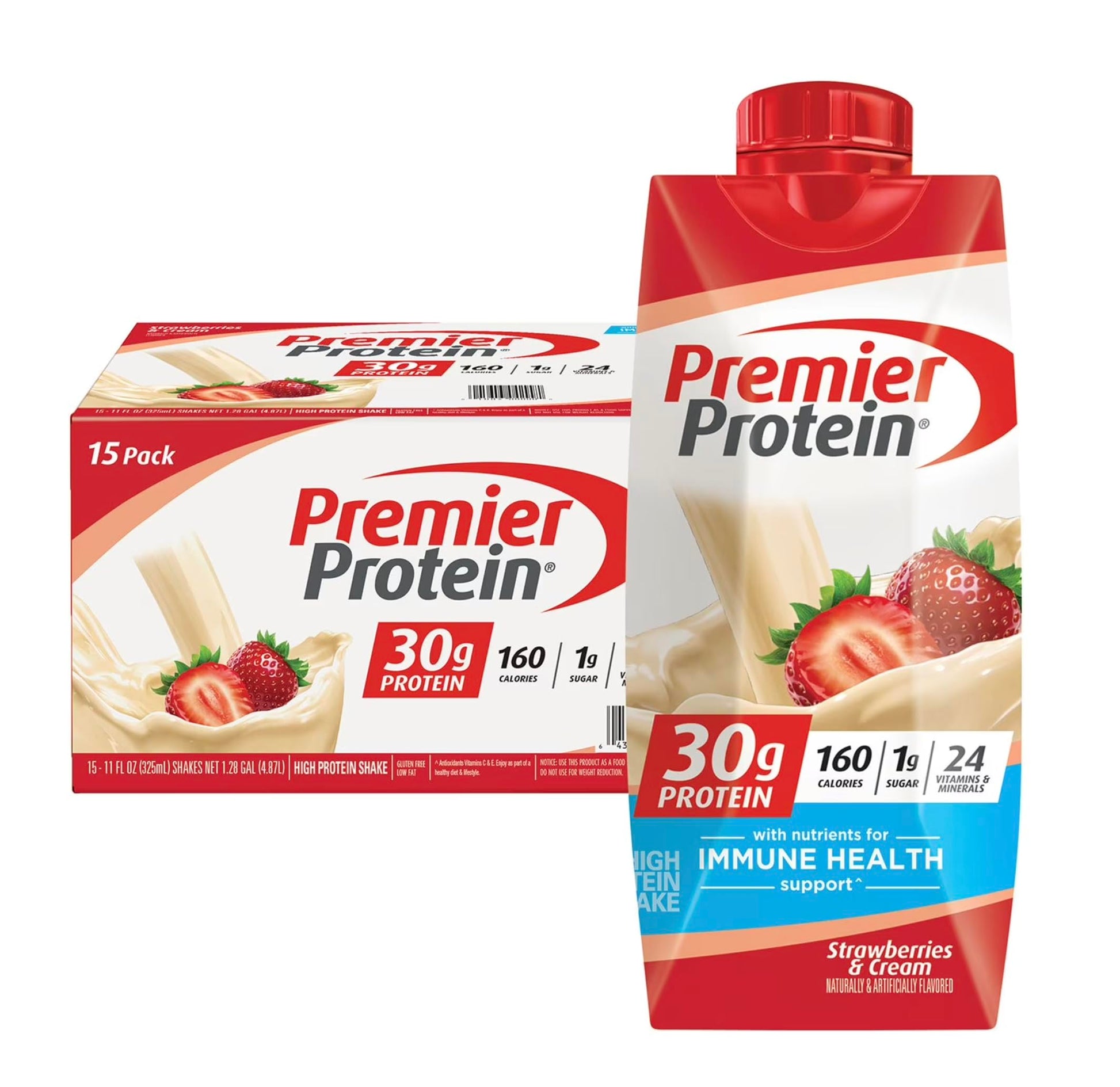 Premier Protein Shake, Café Latte with Caffeine for Energy – 30g Protein, No Added Sugar, 24 Vitamins & Minerals to Support Immune Health, 11 fl oz, 12 Pack