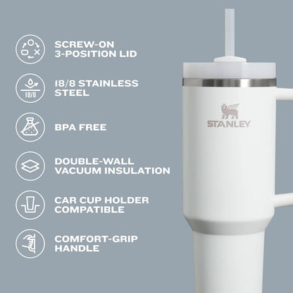 STANLEY Quencher H2.0 Tumbler with Handle and Straw 40 oz | Flowstate 3-Position Lid | Cup Holder Compatible for Travel | Insulated Stainless Steel Cup | BPA-Free | Cream 2.0