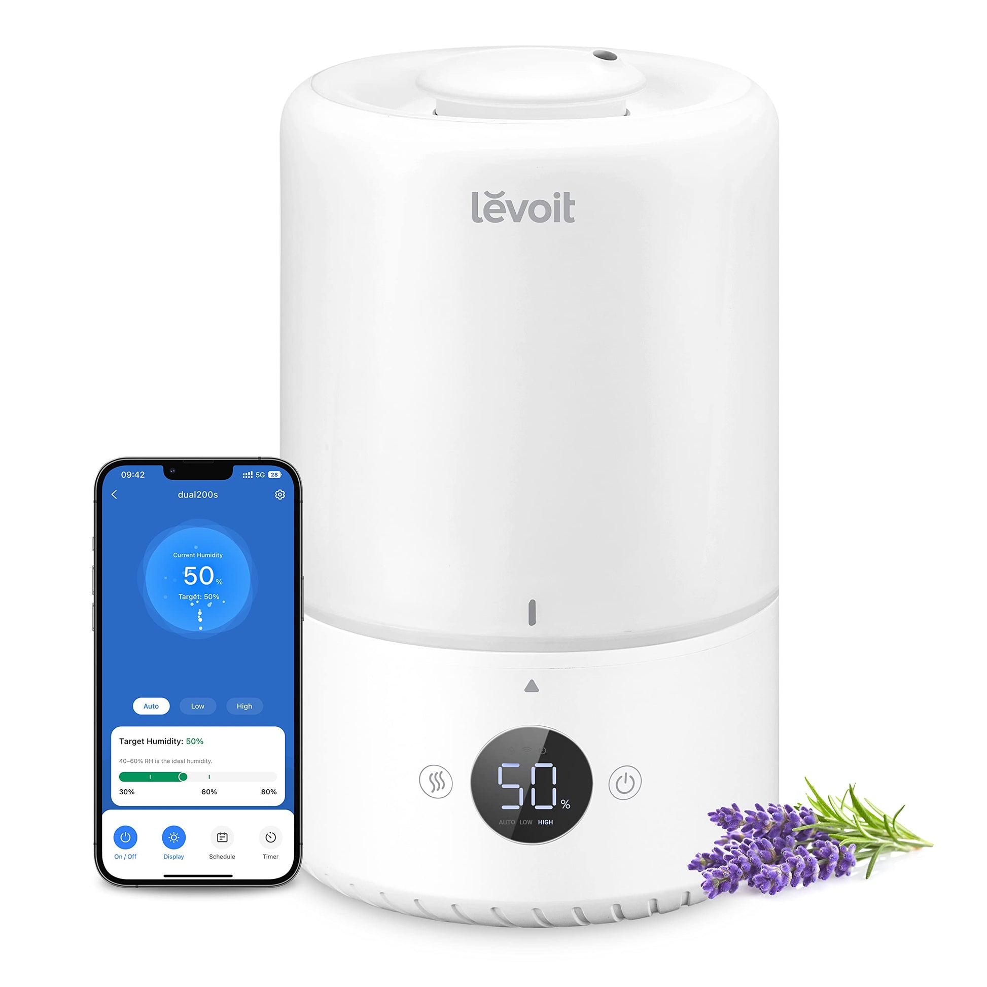 LEVOIT Top Fill Humidifiers for Bedroom, 2.5L Tank for Large Room, Easy to Fill & Clean, 28dB Quiet Cool Mist Air Humidifier for Home Baby Nursery & Plants, Auto Shut-off for Safety, 25H