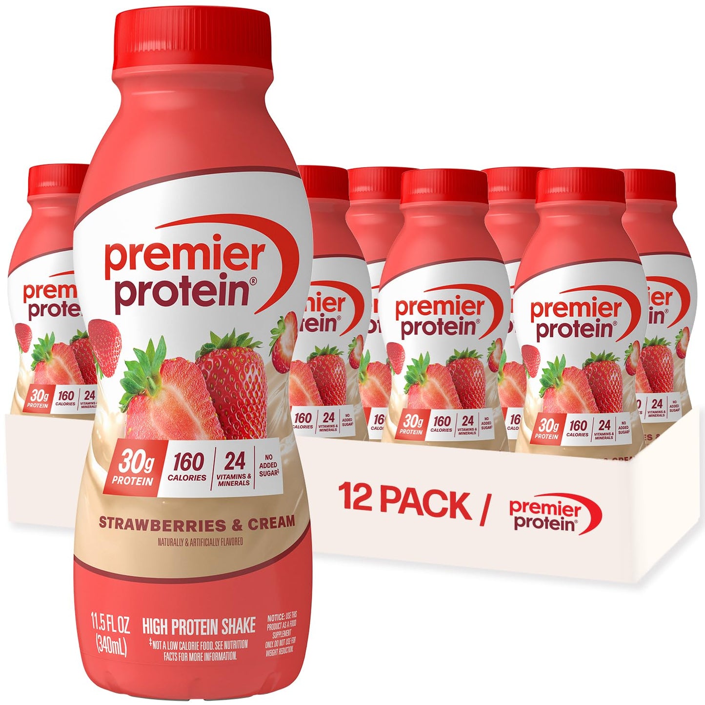 Premier Protein Shake, Chocolate, 30g Protein, No Added Sugar, 24 Vitamins & Minerals to Support Immune Health, 11.5 fl oz, 12 Pack