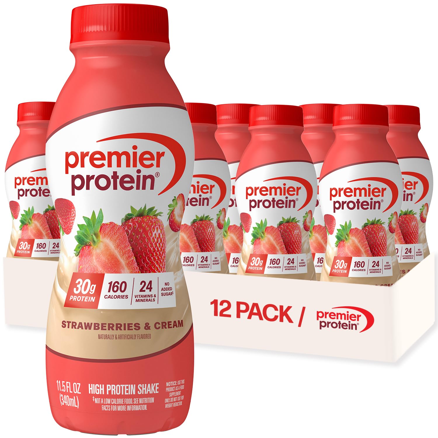 Premier Protein Shake, Chocolate, 30g Protein, No Added Sugar, 24 Vitamins & Minerals to Support Immune Health, 11.5 fl oz, 12 Pack