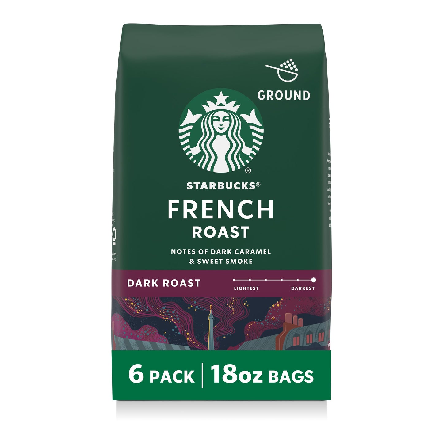 Starbucks Ground Coffee, Dark Roast Hot or Iced Coffee, Italian Roast, Six 18 oz Bags​