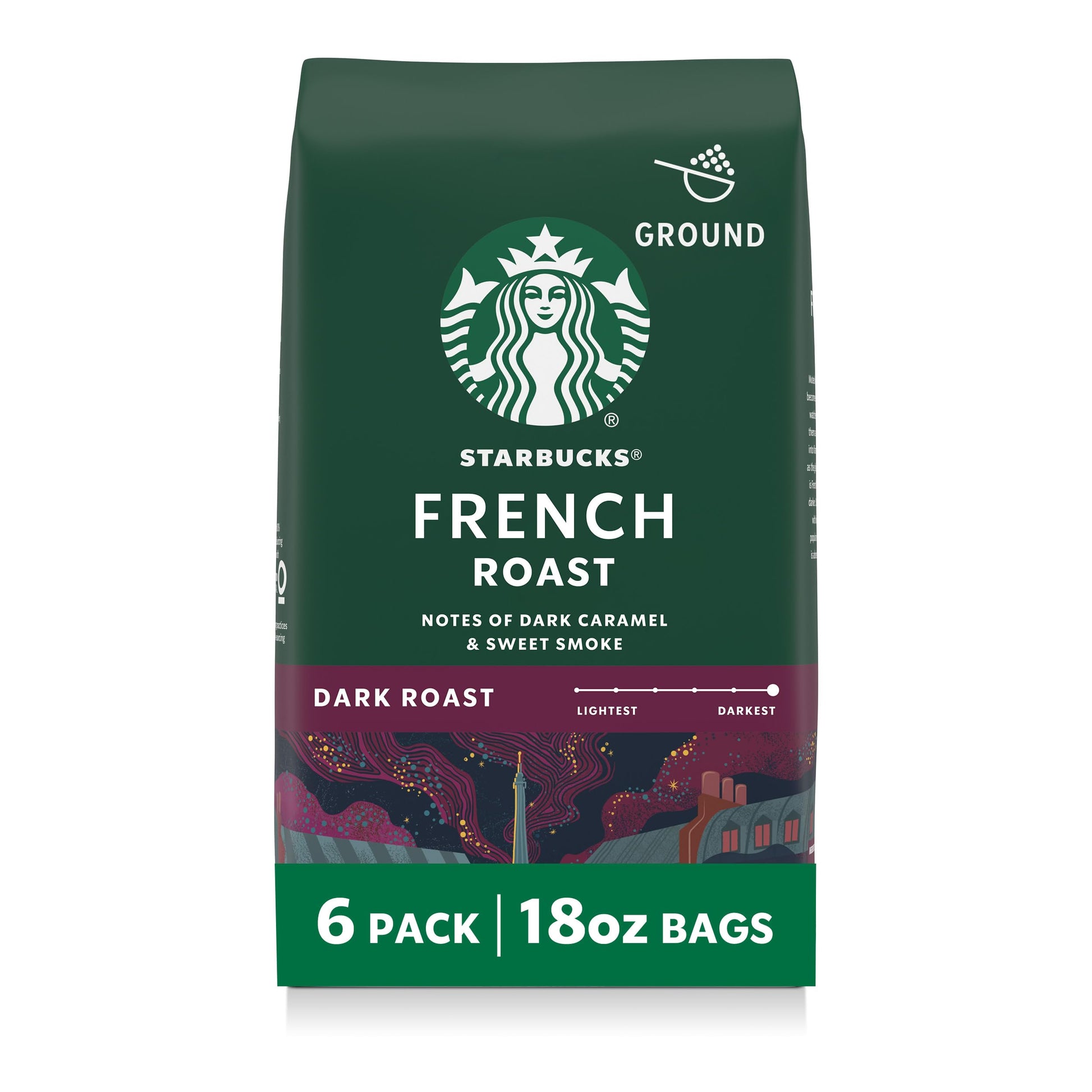 Starbucks Ground Coffee, Dark Roast Hot or Iced Coffee, Italian Roast, Six 18 oz Bags​