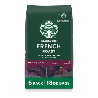 Starbucks Ground Coffee, Dark Roast Hot or Iced Coffee, Italian Roast, Six 18 oz Bags​