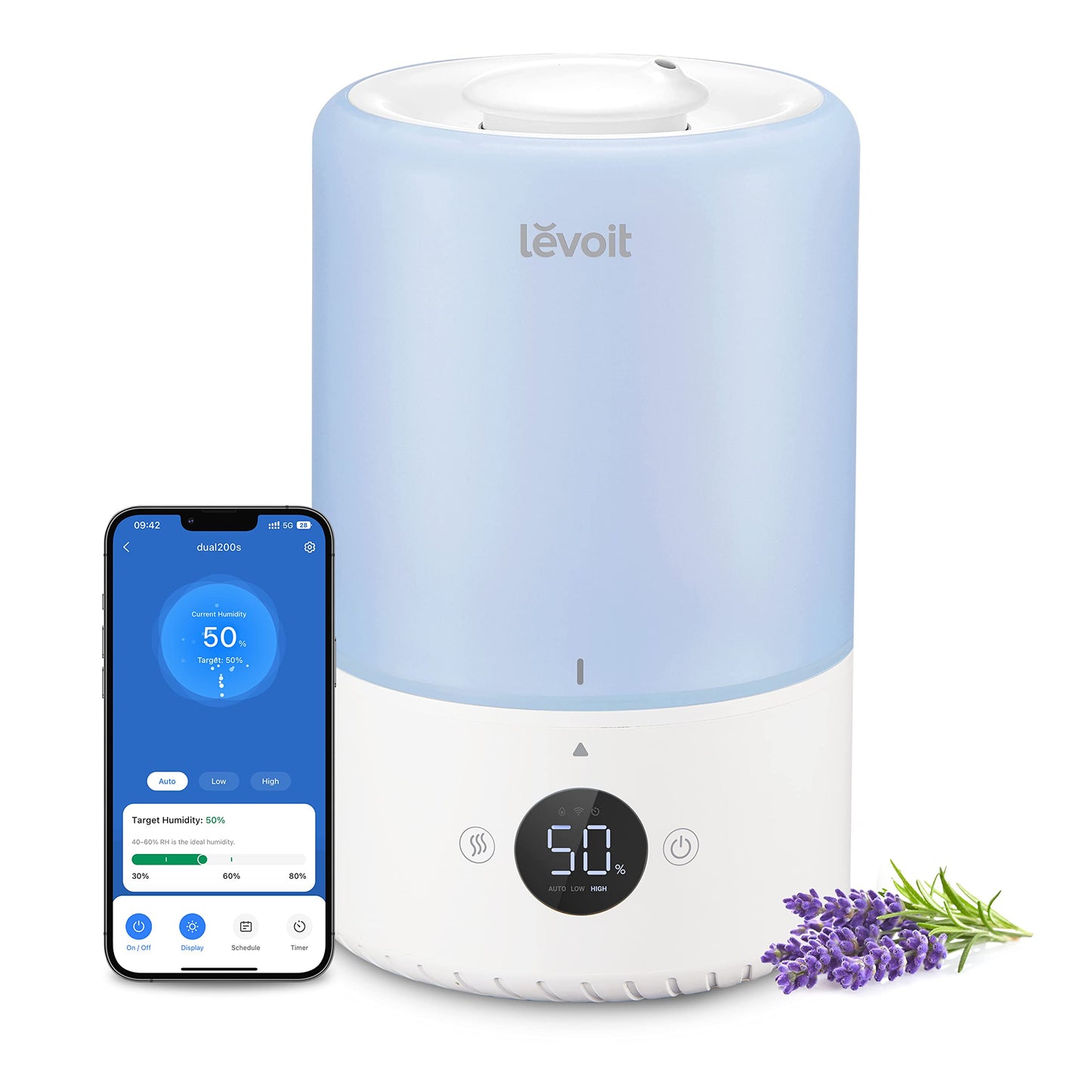 LEVOIT Top Fill Humidifiers for Bedroom, 2.5L Tank for Large Room, Easy to Fill & Clean, 28dB Quiet Cool Mist Air Humidifier for Home Baby Nursery & Plants, Auto Shut-off for Safety, 25H