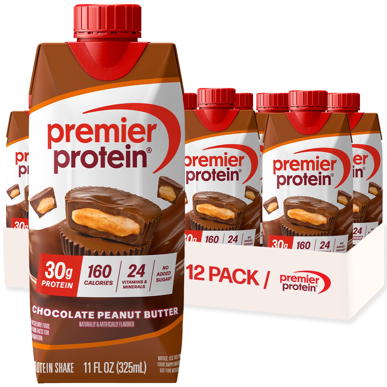 Premier Protein Shake, Café Latte with Caffeine for Energy – 30g Protein, No Added Sugar, 24 Vitamins & Minerals to Support Immune Health, 11 fl oz, 12 Pack