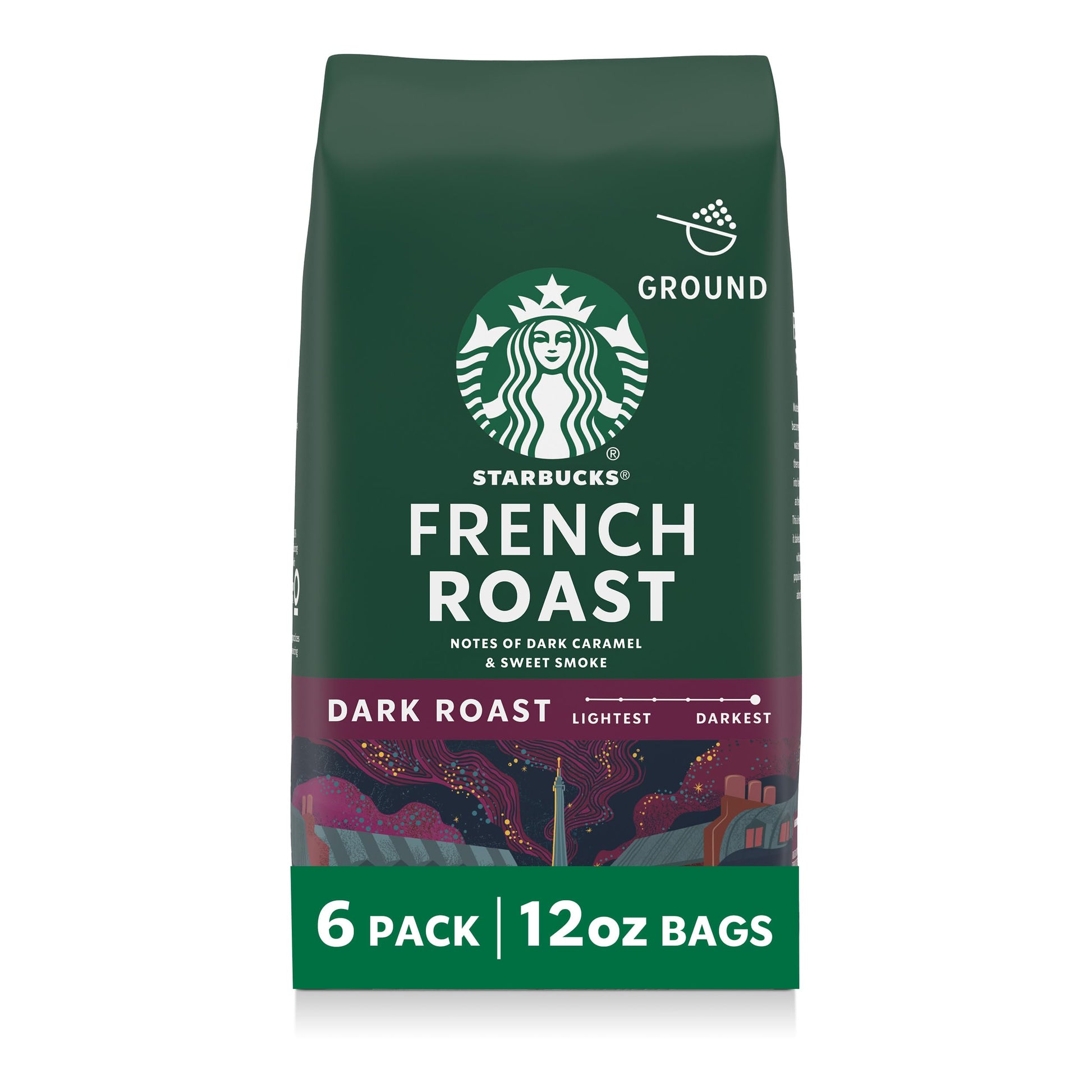 Starbucks Ground Coffee, Dark Roast Hot or Iced Coffee, Italian Roast, Six 18 oz Bags​