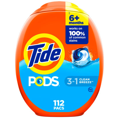 Tide PODS laundry detergent pacs, 3-in-1 Stain Remover, Odor Fighter, Color Protector, 112 Count, HE compatible, Spring Meadow Scent