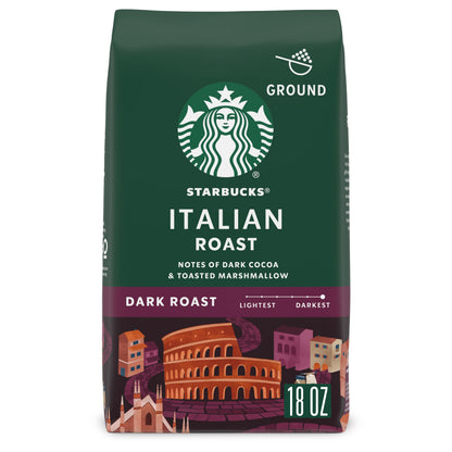 Starbucks Ground Coffee, Dark Roast Hot or Iced Coffee, Italian Roast, Six 18 oz Bags​