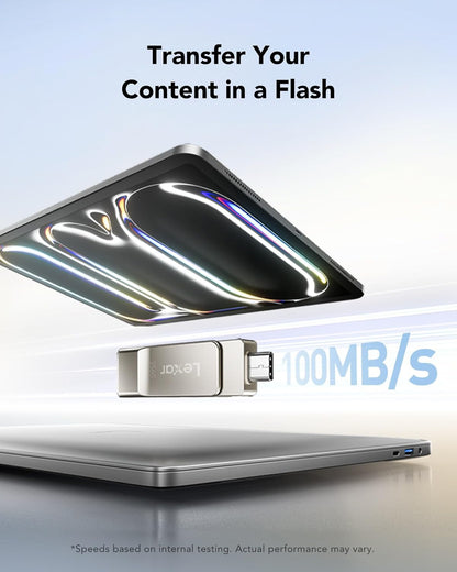 Lexar D40E 256GB Dual USB 3.2 Gen 1 Type-C Jump Drive, USB-C Flash Metal Housing Swivel Design Thumb Drive(Champagne Silver)