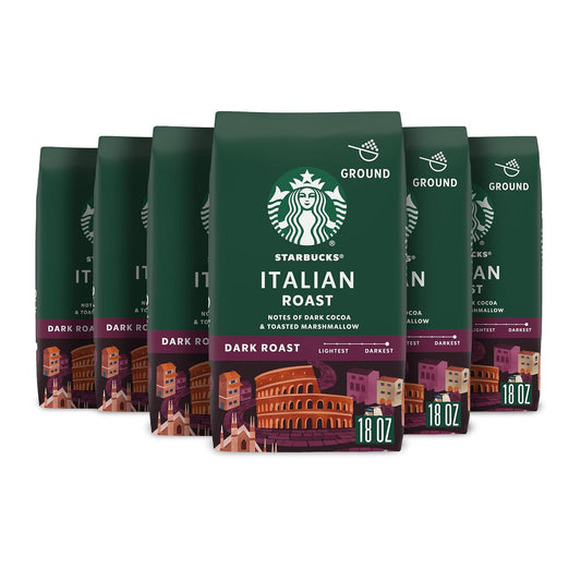 Starbucks Ground Coffee, Dark Roast Hot or Iced Coffee, Italian Roast, Six 18 oz Bags​