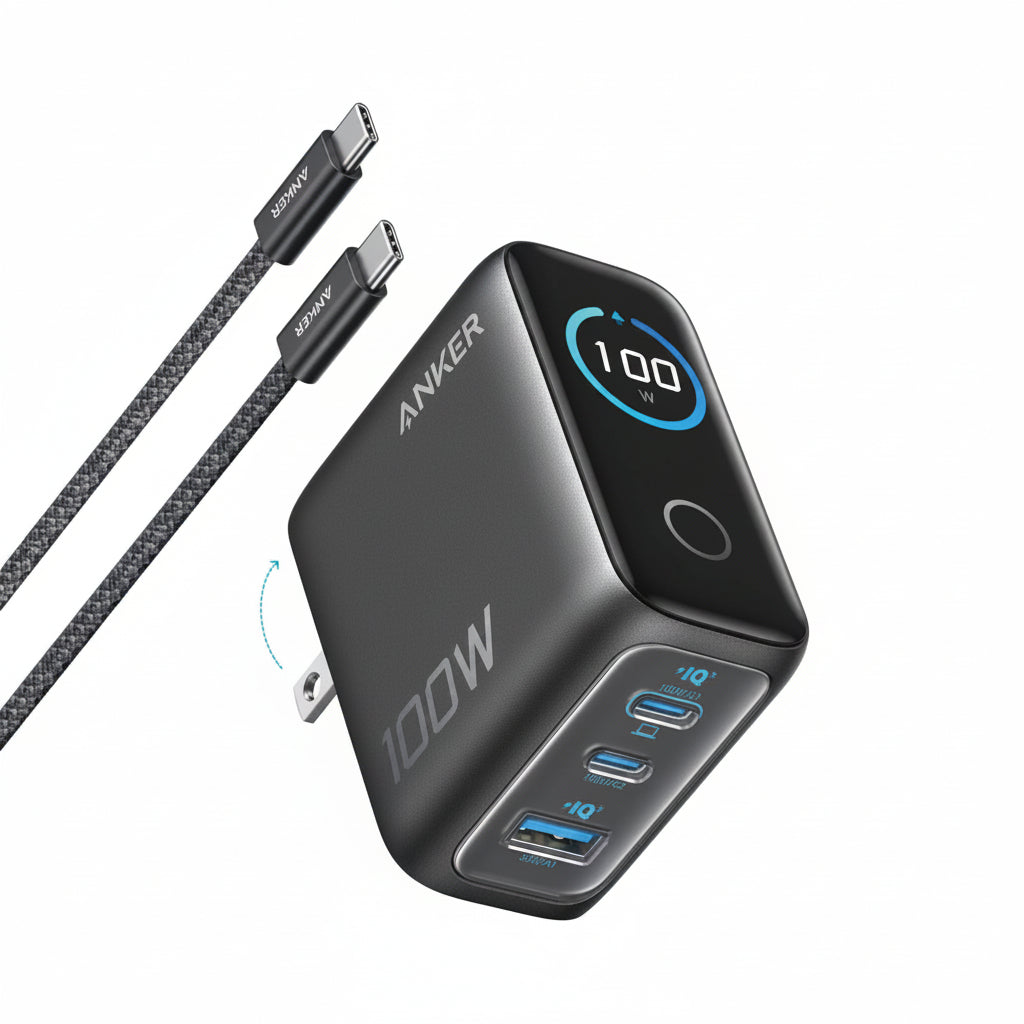 Anker Phone Charger,UP to 100W USB C Charger Block,Ultra-Compact 3-Port GaN Fast Wall Adapter with Smart Display and Touch Control for iPhone 17 Series,iPad,MacBook Pro/Air(Include Cable,Non-Battery)