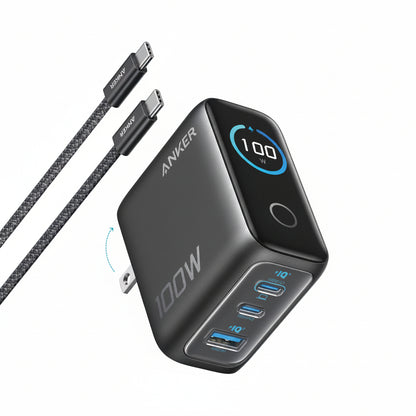 Anker Phone Charger,UP to 100W USB C Charger Block,Ultra-Compact 3-Port GaN Fast Wall Adapter with Smart Display and Touch Control for iPhone 17 Series,iPad,MacBook Pro/Air(Include Cable,Non-Battery)
