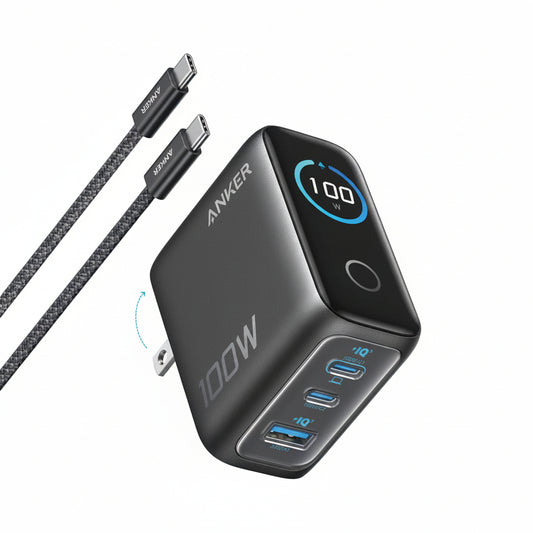 Anker Phone Charger,UP to 100W USB C Charger Block,Ultra-Compact 3-Port GaN Fast Wall Adapter with Smart Display and Touch Control for iPhone 17 Series,iPad,MacBook Pro/Air(Include Cable,Non-Battery)