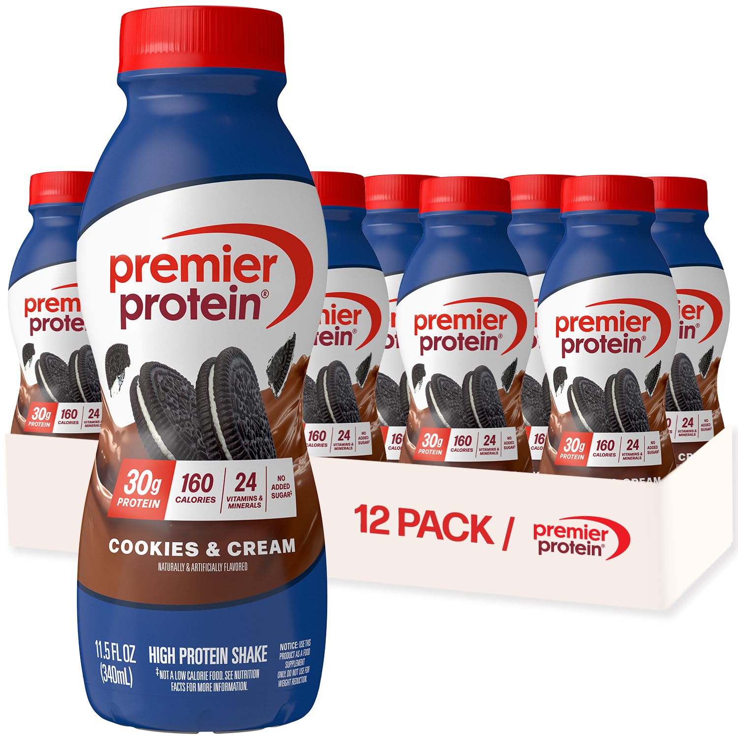 Premier Protein Shake, Chocolate, 30g Protein, No Added Sugar, 24 Vitamins & Minerals to Support Immune Health, 11.5 fl oz, 12 Pack